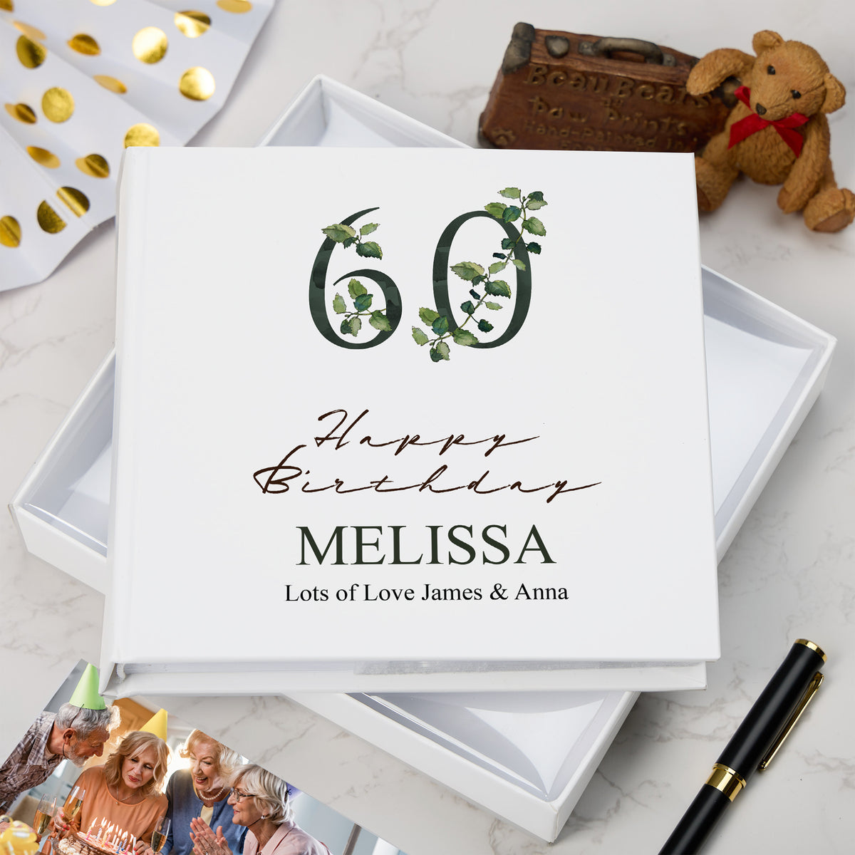 Personalised 60th Birthday Green Leaf Design Gift Photo Album