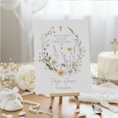Personalised Gentle Floral Design For Christening Baptism Communions and Confirmation Sign and Easel ukgiftstoreonline