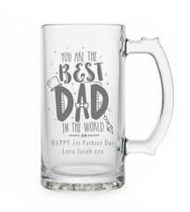 Personalised Engraved Best Dad In The World Father Day Birthday Christmas Beer Glass Gift personalised beer glasses ukgiftstoreonline
