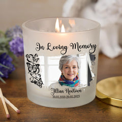 Personalised Condolence Sympathy gift Remembrance Candle With Photo and Butterflies