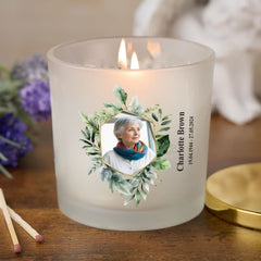 Personalised Condolence Sympathy gift Remembrance Candle With Photo Gold Leaf Frame