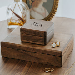 Personalised Initials Luxury Black Walnut Wood Jewellery Box Gift Engraved
