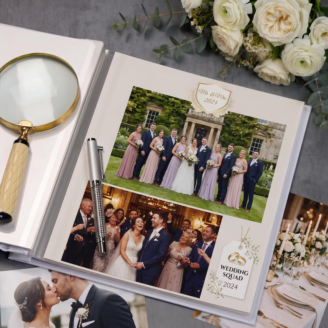 Personalised Any Name Photo Album Large Linen Cover Self Adhesive Pages With Wildflowers