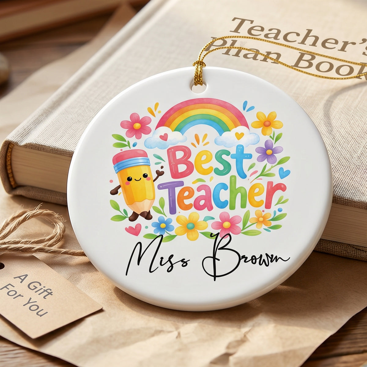 Personalised Best Teacher Ornament Keepsake Gift for End Of Year Leaving Present
