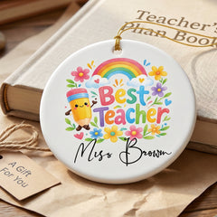 Personalised Best Teacher Ornament Keepsake Gift for End Of Year Leaving Present