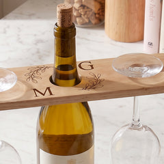 Personalised Engraved Wooden Wine Glass and Bottle Holder, For New Home Anniversaries and Wedding Gifts ukgiftstoreonline