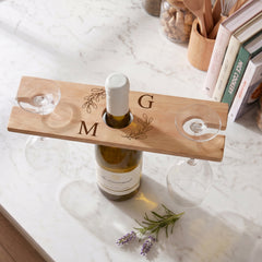 Personalised Engraved Wooden Wine Glass and Bottle Holder, For New Home Anniversaries and Wedding Gifts ukgiftstoreonline