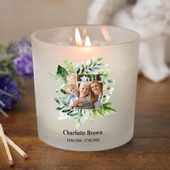 Personalised Condolence Sympathy gift Remembrance Candle With Photo And Leaf Frame