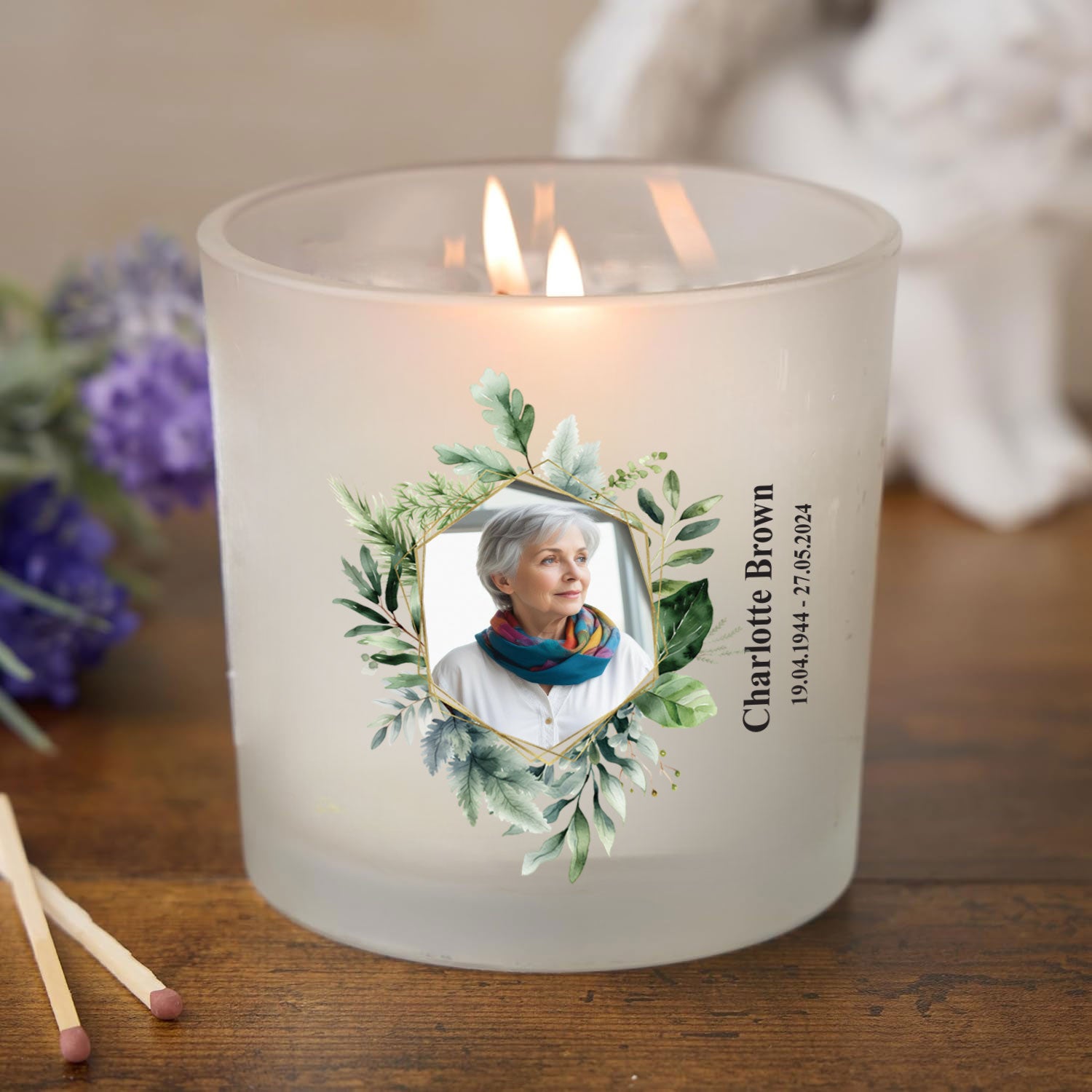 Personalised Condolence Sympathy gift Remembrance Candle With Photo Gold Leaf Frame