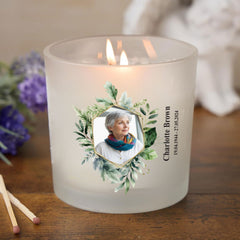 Personalised Condolence Sympathy gift Remembrance Candle With Photo Gold Leaf Frame
