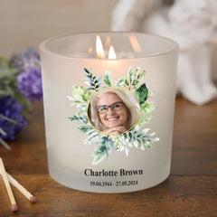 Personalised Condolence Sympathy gift Remembrance Candle With Photo And Floral Frame