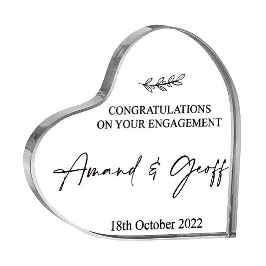 Personalised Engagement Gift For Couple Clear Heart Block In Gift Box