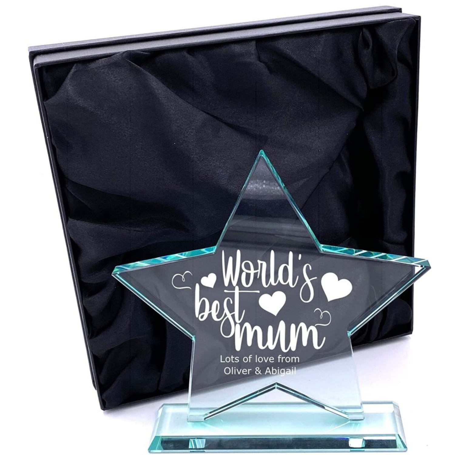 ukgiftstoreonline Large Jade Glass Personalised Star Trophy World's Best Mum In Presentation box Personalised Gifts ukgiftstoreonline