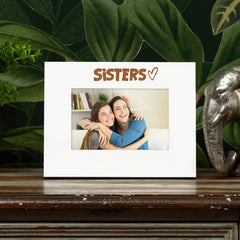 White Engraved Sisters Picture Photo Frame Heart Gift Landscape