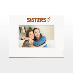 White Engraved Sisters Picture Photo Frame Heart Gift Landscape