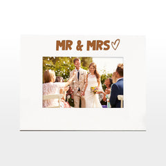 White Engraved Wedding Picture Photo Frame Mr and Mrs Heart Gift Landscape