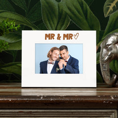 White Engraved Wedding Picture Photo Frame Mr & Mr Heart Gift Landscape