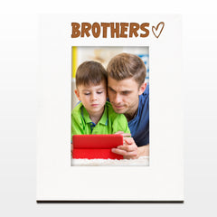 White Engraved Brothers Picture Photo Frame Heart Gift Portrait