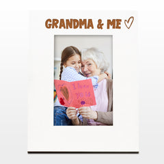 White Engraved Grandma and Me Picture Photo Frame Heart Gift Portrait