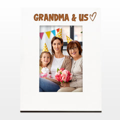 White Engraved Grandma and Us Picture Photo Frame Heart Gift Portrait