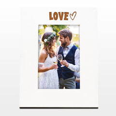 White Engraved Love Heart Photo Frame Gift Portrait