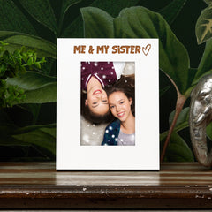White Engraved Me and My Sister Picture Photo Frame Heart Gift Portrait