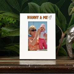 White Engraved Nanny And Me Picture Photo Frame Heart Gift Portrait