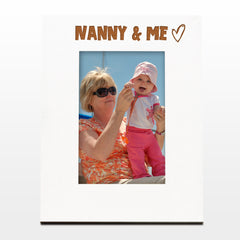 White Engraved Nanny And Me Picture Photo Frame Heart Gift Portrait