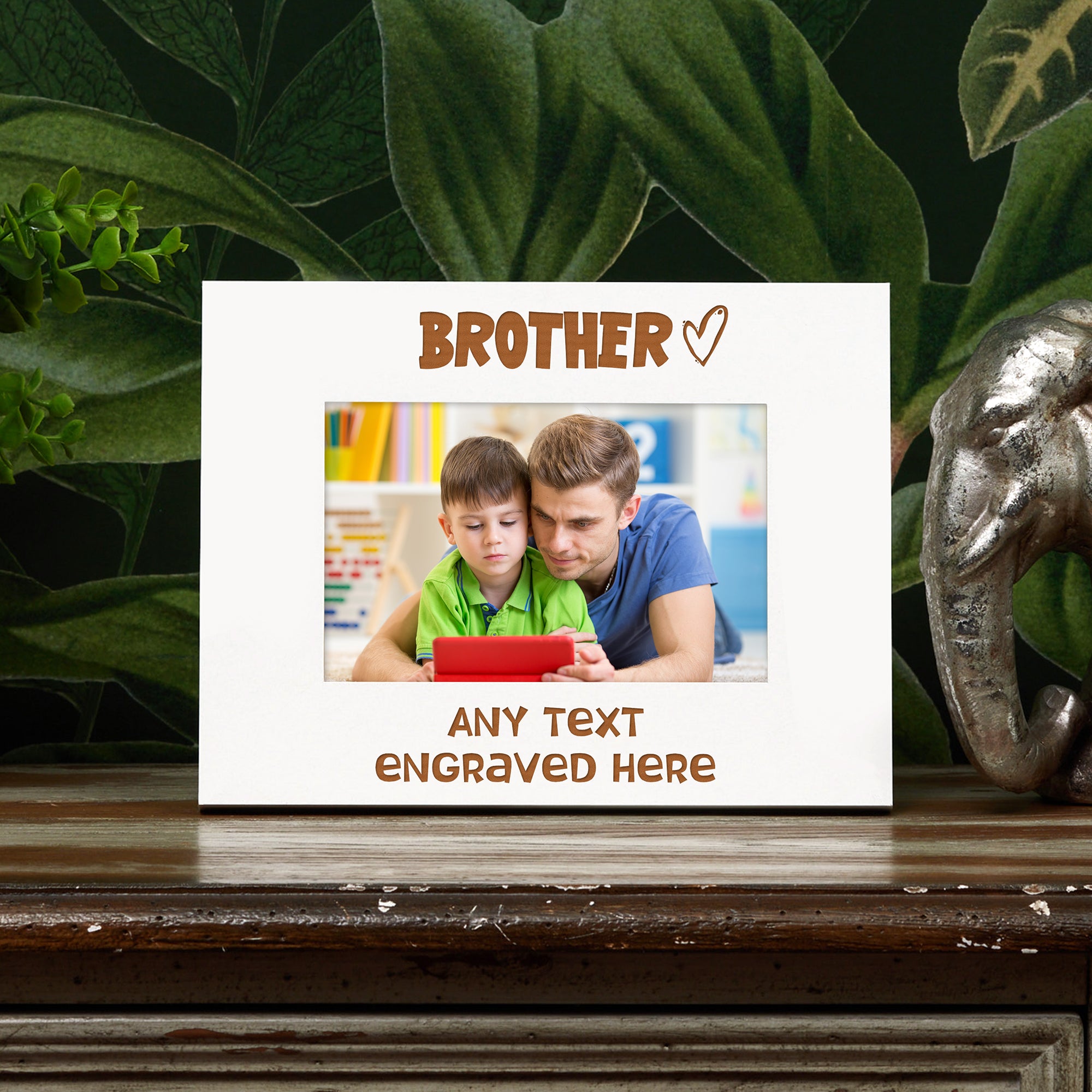 White Engraved Brother Personalised Photo Frame Heart Gift Family Photo frame ukgiftstoreonline
