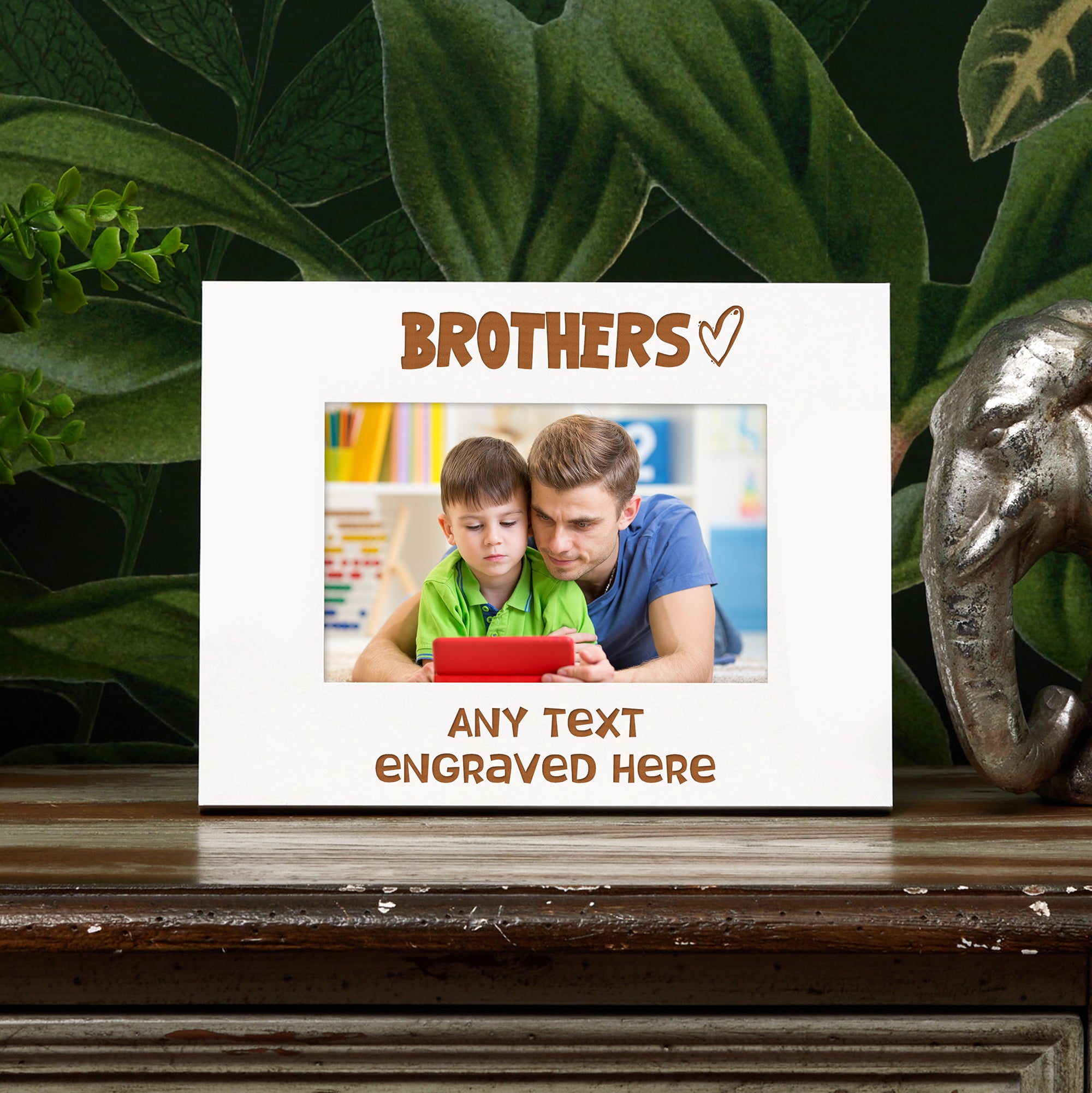 White Engraved Brothers Personalised Photo Frame Heart Gift Family Photo frame ukgiftstoreonline