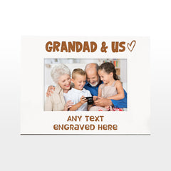 White Engraved Grandad And Us Personalised Photo Frame Heart Gift