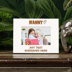 White Engraved Nanny Personalised Photo Frame Heart Gift