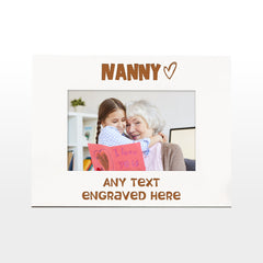 White Engraved Nanny Personalised Photo Frame Heart Gift