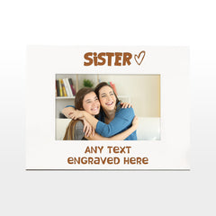 White Engraved Sister Personalised Photo Frame Heart Gift