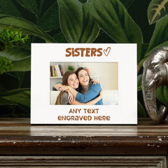 White Engraved Sisters Personalised Photo Frame Heart Gift
