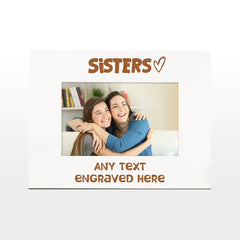White Engraved Sisters Personalised Photo Frame Heart Gift