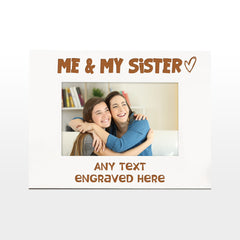 White Engraved Me And My Sister Personalised Photo Frame Heart Gift