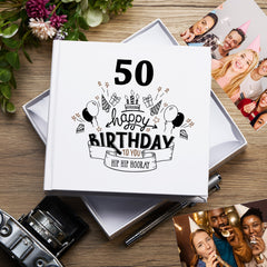 50th Happy Birthday White Photo Album Gift 50 x 6" x 4" Photos