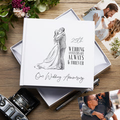 25th Wedding Anniversary Photo Album, White, Holds 50 Photos 6" x 4" , Gift Boxed