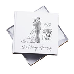 25th Wedding Anniversary Photo Album, White, Holds 50 Photos 6" x 4" , Gift Boxed