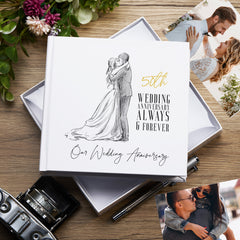 50th Wedding Anniversary Photo Album, White, Holds 50 Photos 6" x 4" , Gift Boxed Pack of 5 Wholesale Trade