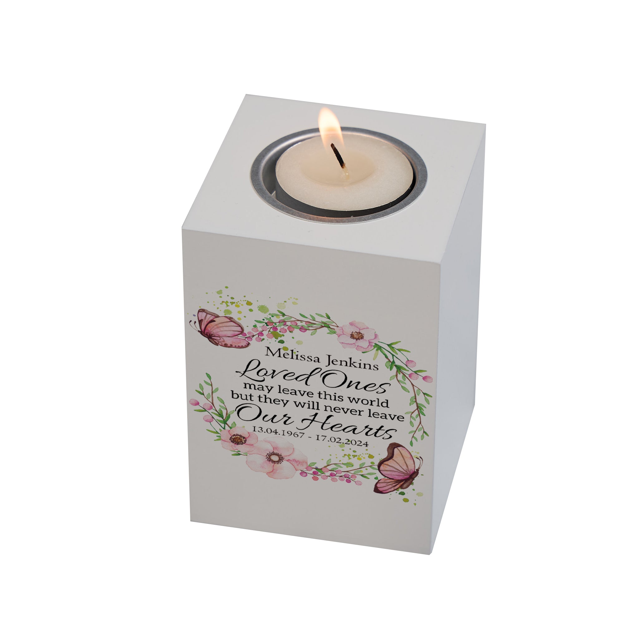 Personalised Remembrance Tea Light Candle Holder For Condolence