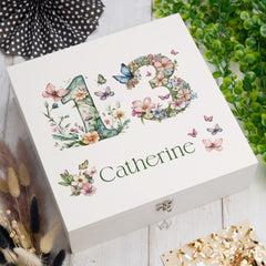 Personalised 13th Birthday Memory Box, Keepsake Box Gift With Flowers and Butterflies ukgiftstoreonline Wooden Box Medium