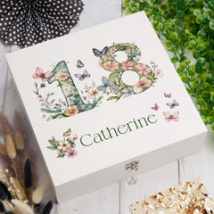 Personalised 18th Birthday Memory Box, Keepsake Box Gift With Flowers and Butterflies ukgiftstoreonline