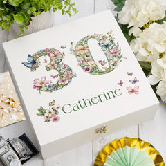 Personalised 30th Birthday Memory Box, Keepsake Box Gift With Flowers and Butterflies ukgiftstoreonline