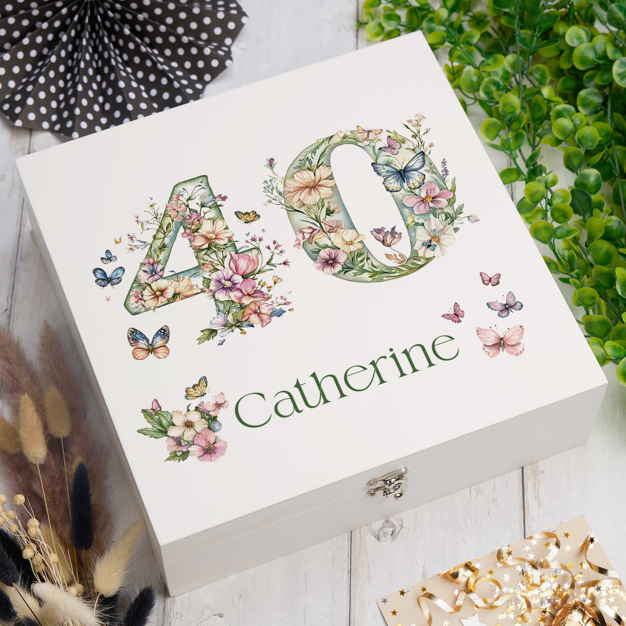 Personalised 40th Birthday Memory Box, Keepsake Box Gift With Flowers and Butterflies ukgiftstoreonline