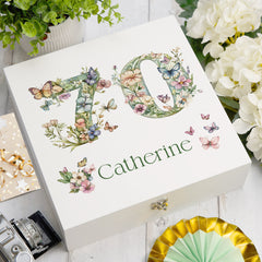 Personalised 70th Birthday Memory Box, Keepsake Box Gift With Flowers and Butterflies ukgiftstoreonline