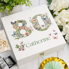 Personalised 80th Birthday Memory Box, Keepsake Box Gift With Flowers and Butterflies ukgiftstoreonline Wooden Box Medium