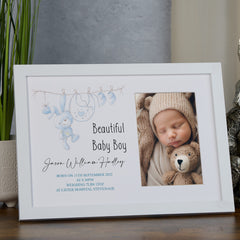 Personalised Baby Boy Photo Frame Memory Keepsake With Cute Rabbit