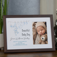 Personalised Baby Boy Photo Frame Memory Keepsake With Cute Rabbit